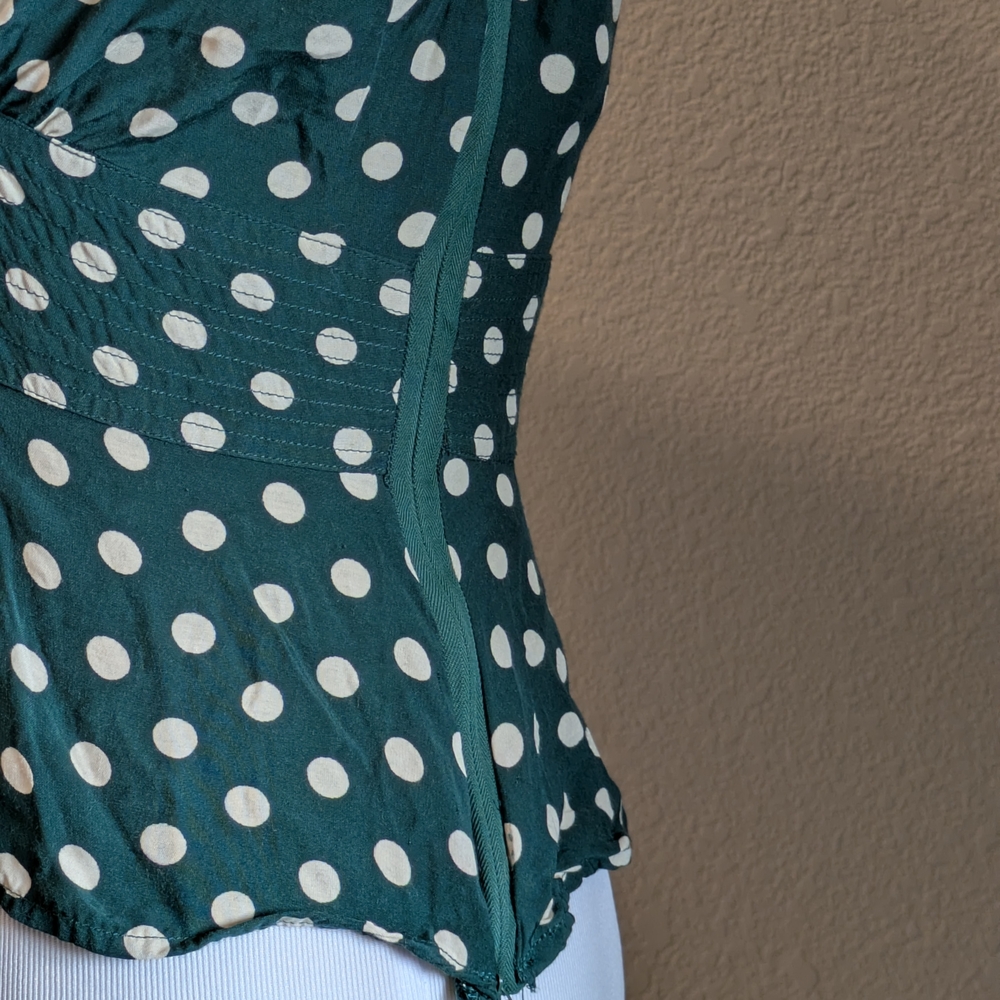 Trashy Diva Green Polka Dot Peplum Top XS Puff Sleeve Side Zip - Picture 3 of 4
